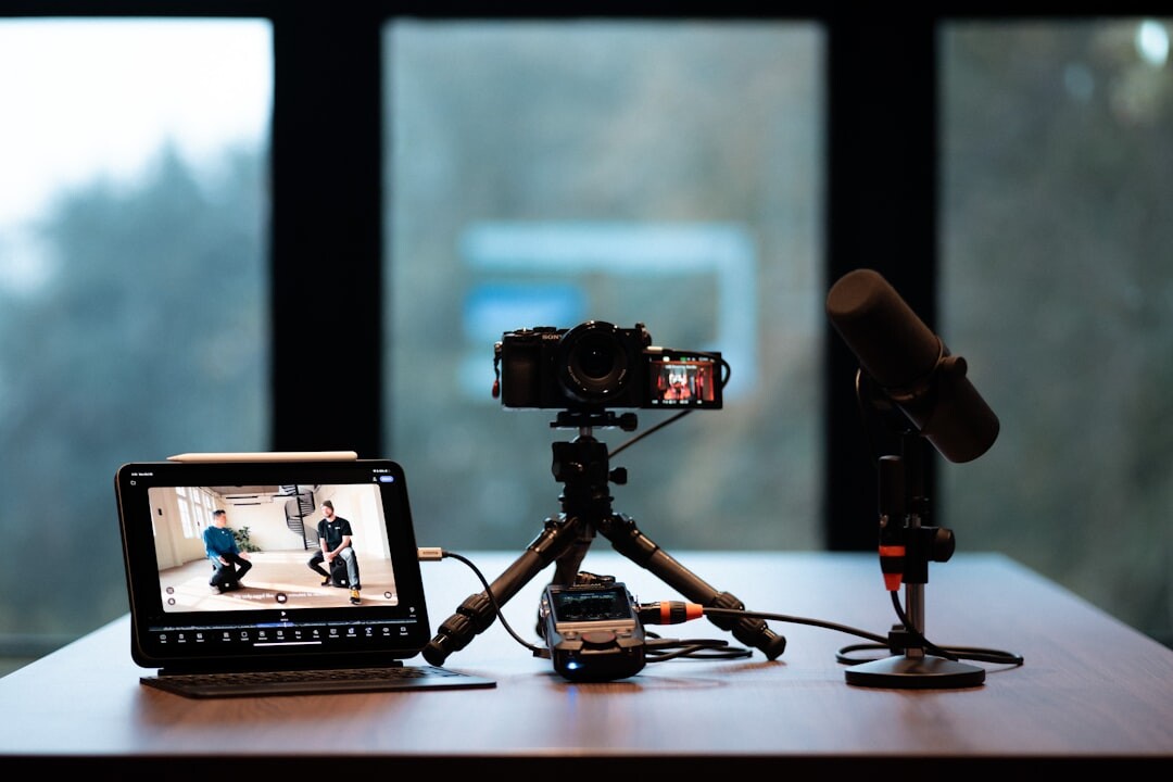 Professional podcast and interview studio with microphone and lighting
